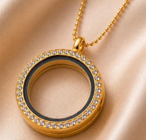 Crystal Round Memory Locket Necklace
