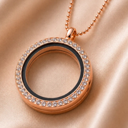 Crystal Round Memory Locket Necklace