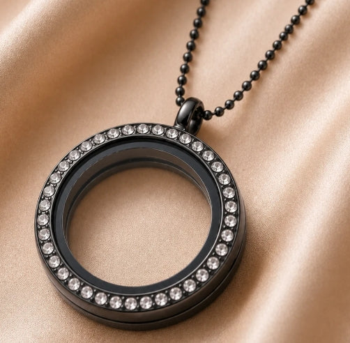 Crystal Round Memory Locket Necklace