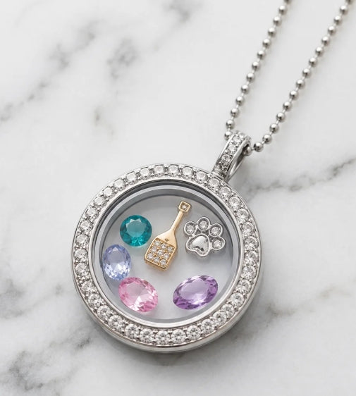 Crystal Round Memory Locket Necklace