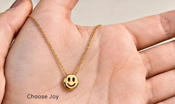 Choose Joy Reversible Smiley Face Necklace in Gold