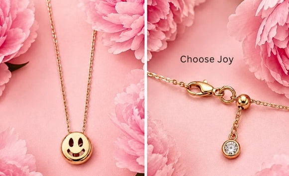Choose Joy Reversible Smiley Face Necklace in Gold