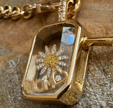 Square Glass Keepsake Double Clasp Locket Necklace