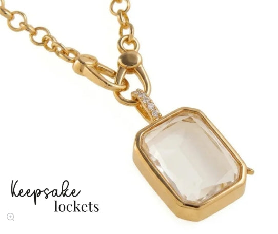 Square Glass Keepsake Double Clasp Locket Necklace