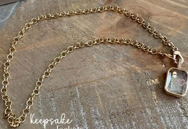 Square Glass Keepsake Double Clasp Locket Necklace