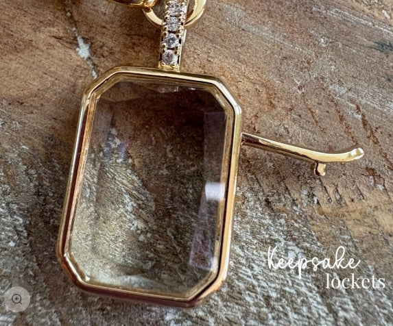 Square Glass Keepsake Double Clasp Locket Necklace