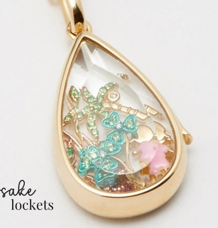 Teardrop Glass Keepsake Locket Necklace in gold plated