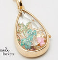 Teardrop Glass Keepsake Locket Necklace in gold plated