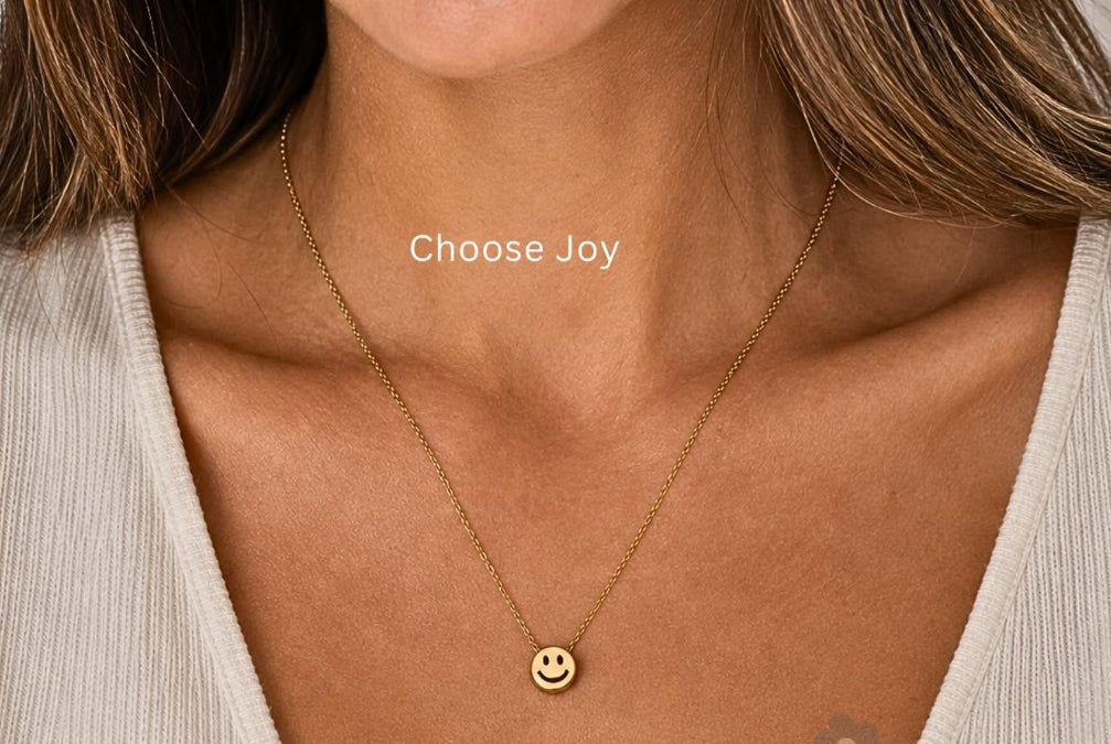 Choose Joy Reversible Smiley Face Necklace in Gold