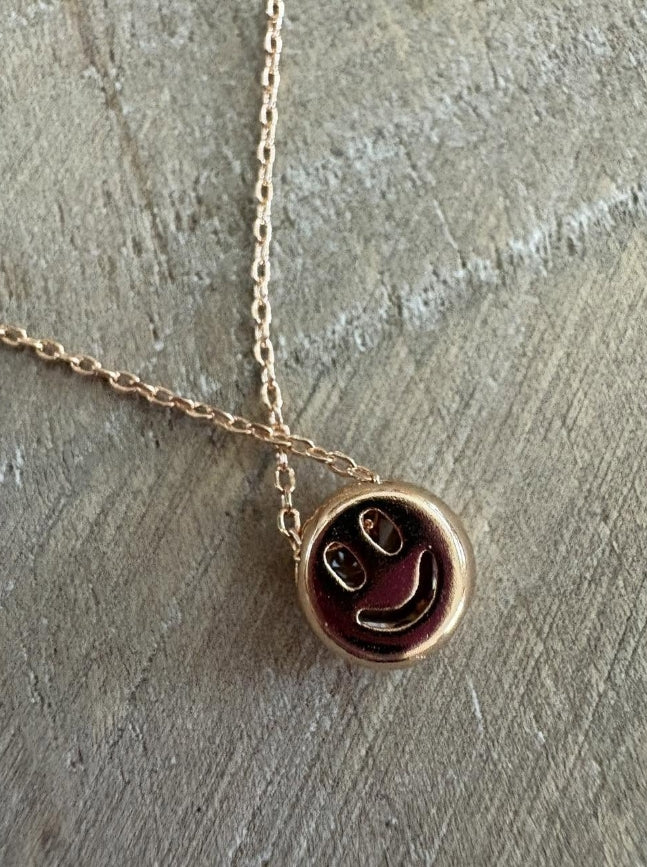Choose Joy Reversible Smiley Face Necklace in Gold