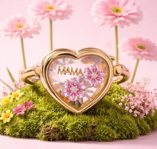 Memory Locket Heart-Shaped Ring with Faceted Crystal in gold plated